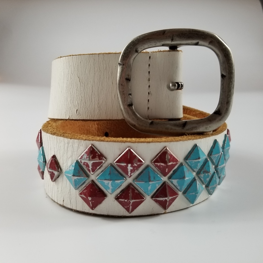 Joe's Jeans White Belt with Red and Blue Accents